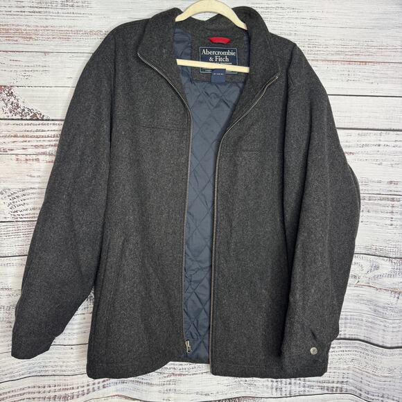 Abercrombie & Fitch Men’s XL Wool Blend Gray Zip Up Jacket Full Zip Classic - Picture 4 of 5